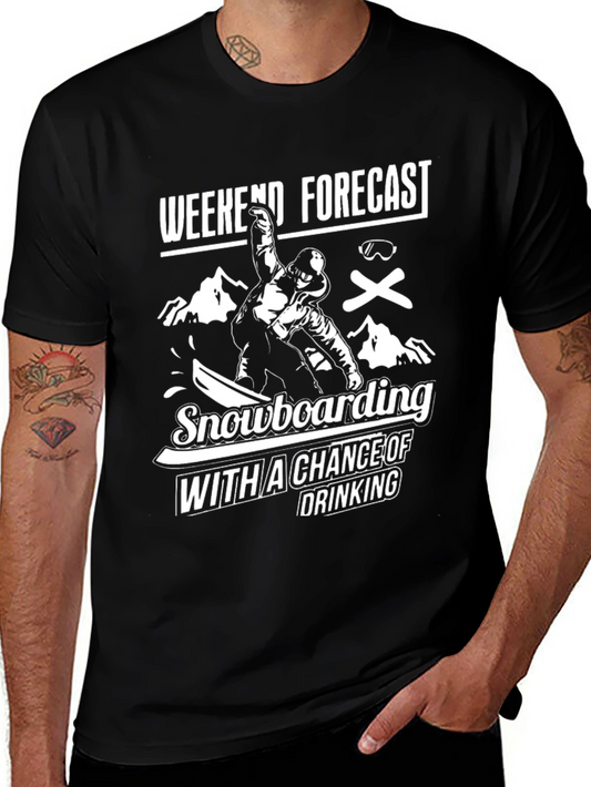 Camiseta Negra Divertida Snowboard y Bebida