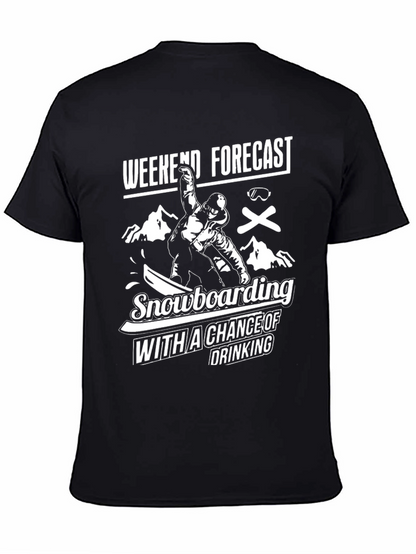 Camiseta Negra Divertida Snowboard y Bebida