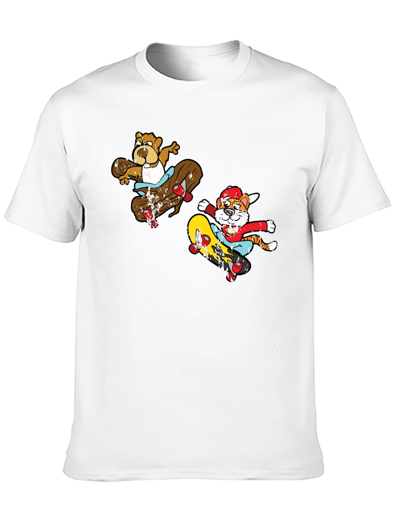Camiseta Negra con Estampado de Personajes en Skate