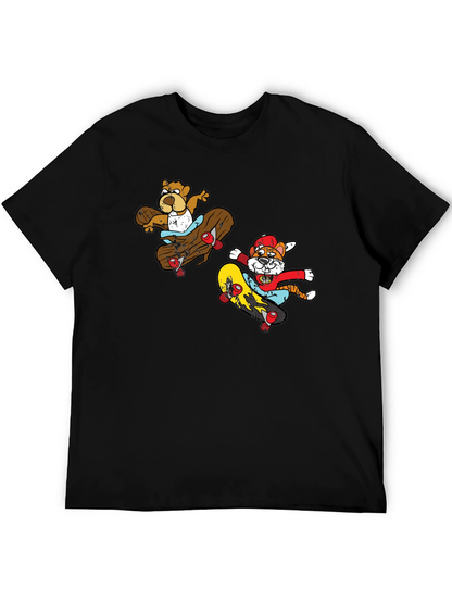 Camiseta Negra con Estampado de Personajes en Skate