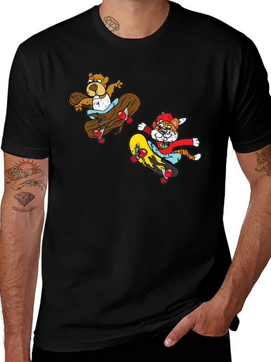 Camiseta Negra con Estampado de Personajes en Skate
