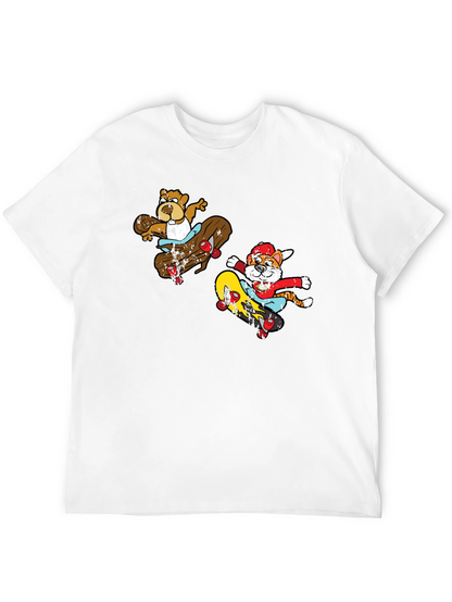 Camiseta Negra con Estampado de Personajes en Skate