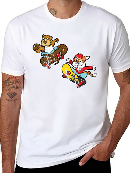 Camiseta Negra con Estampado de Personajes en Skate