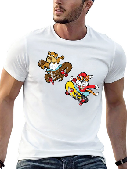 Camiseta Negra con Estampado de Personajes en Skate