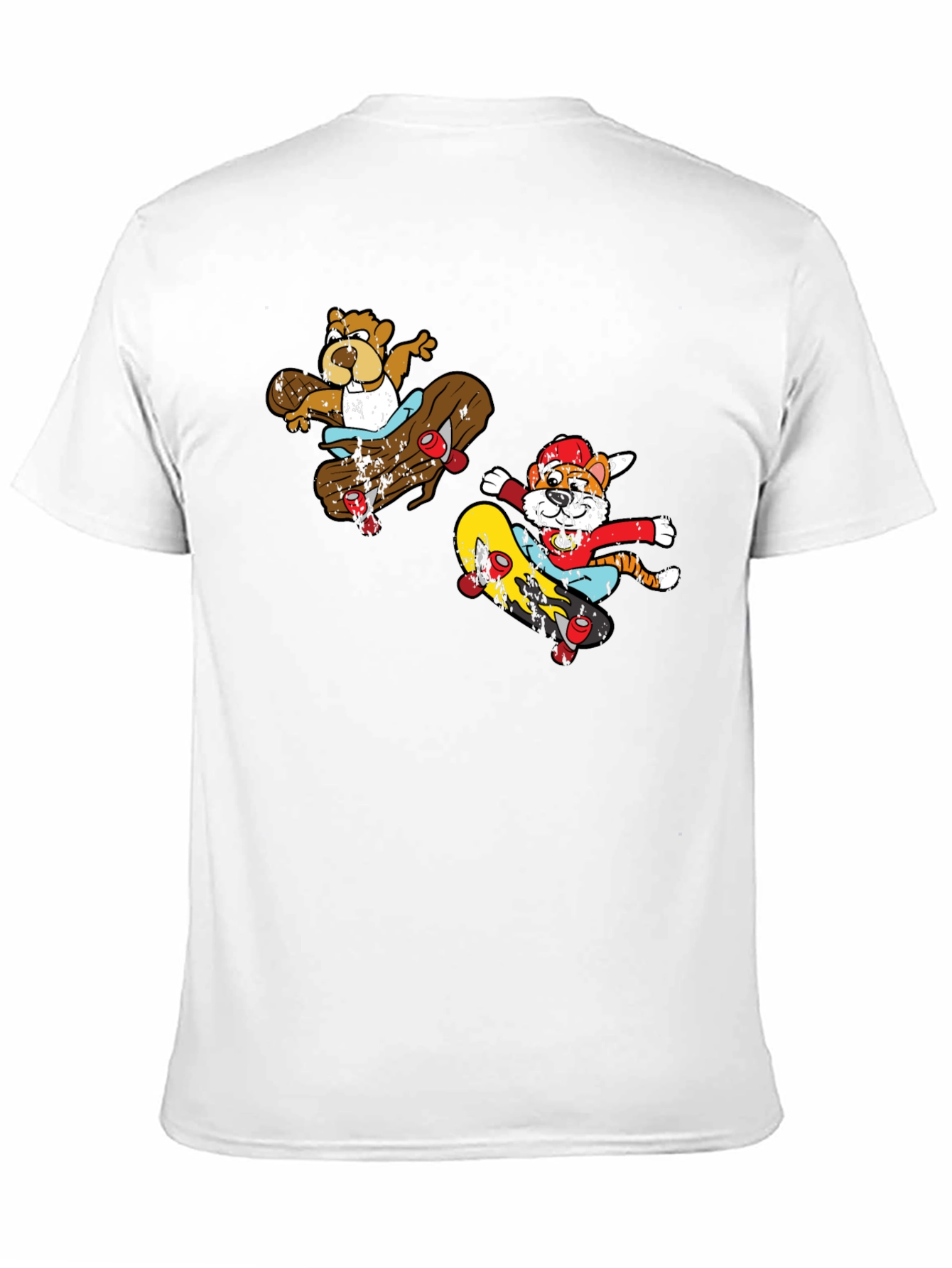 Camiseta Negra con Estampado de Personajes en Skate