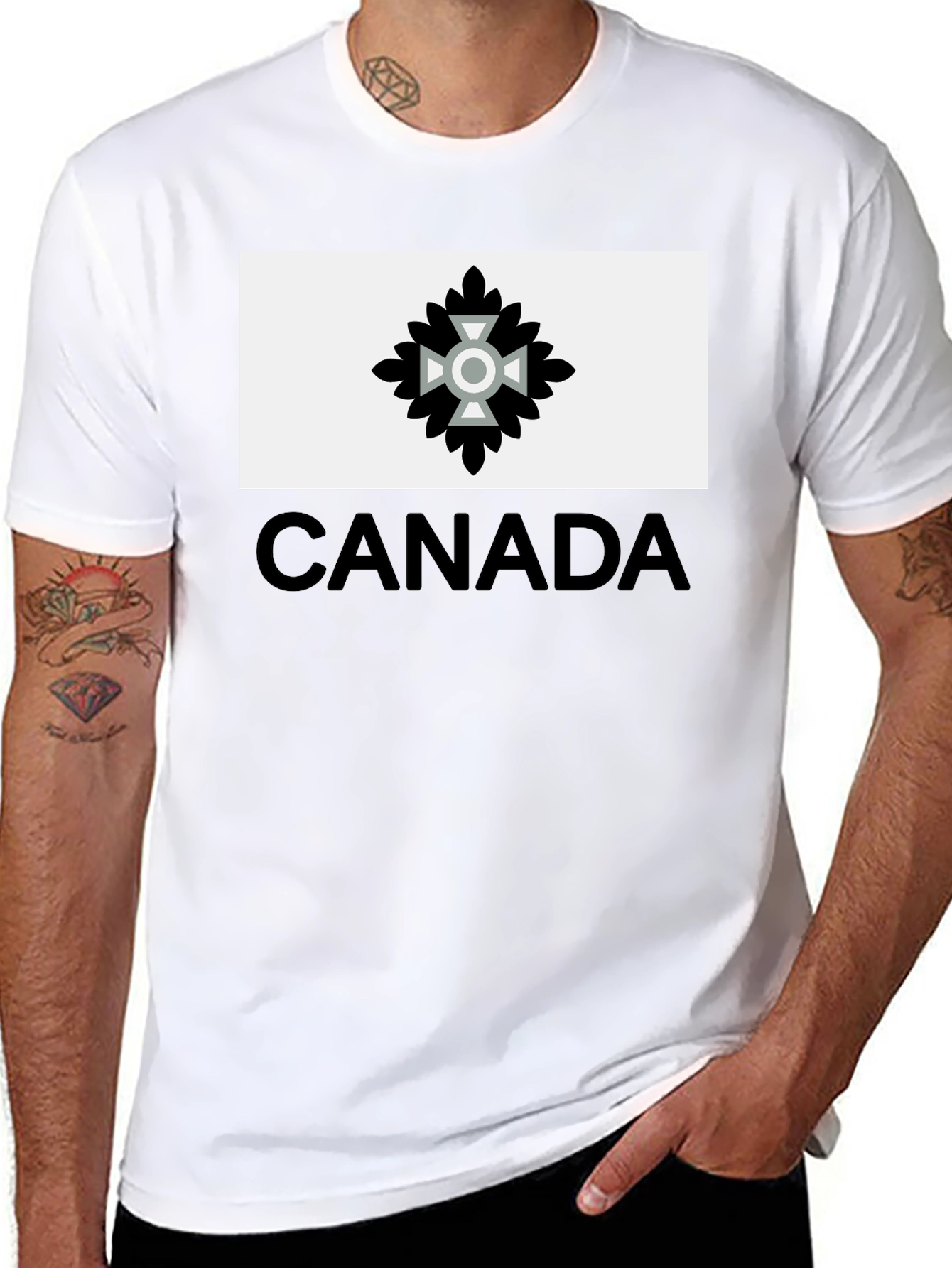 Camiseta Negra Hombre Diseño Canadá Estilizado