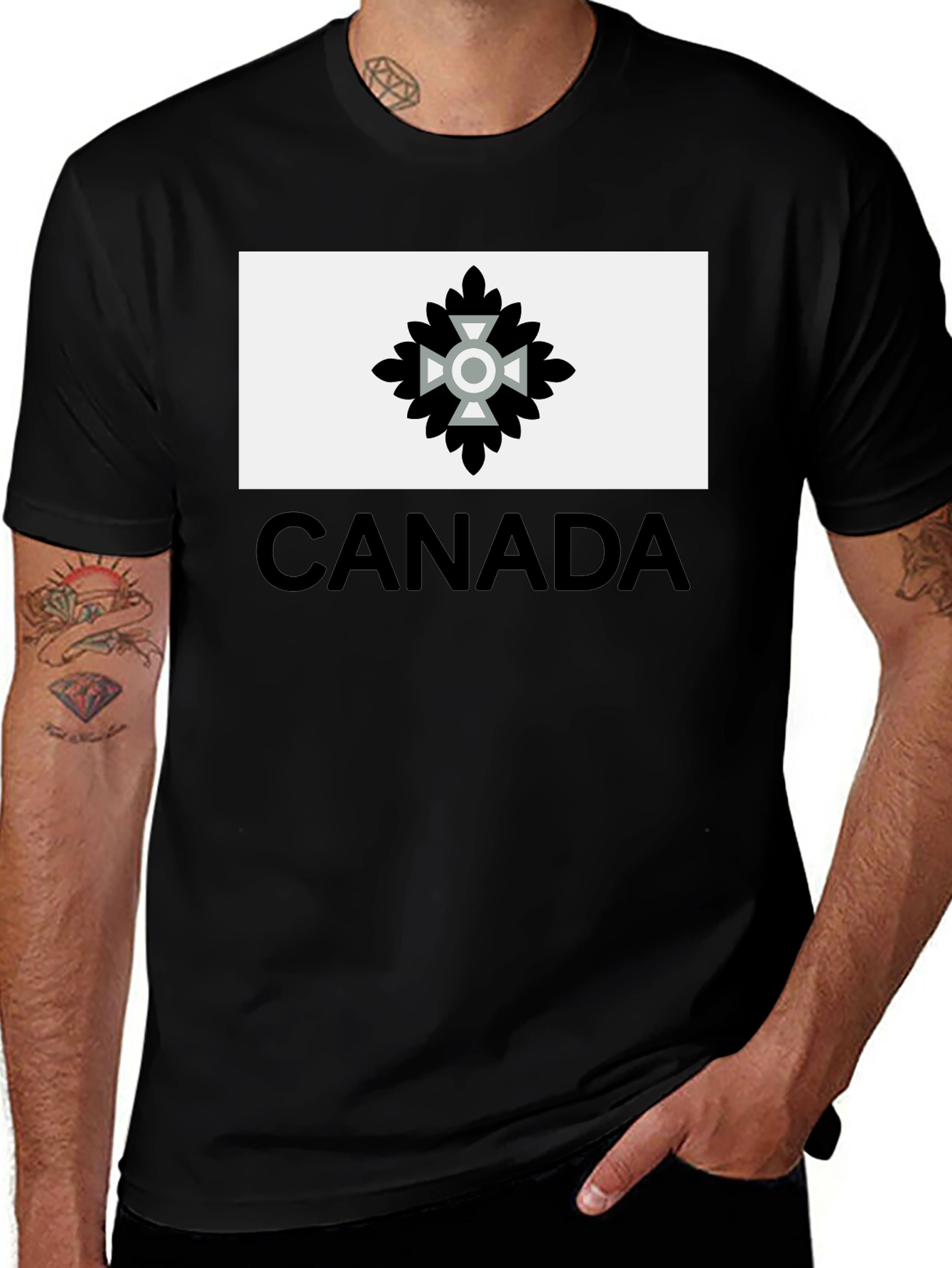 Camiseta Negra Hombre Diseño Canadá Estilizado