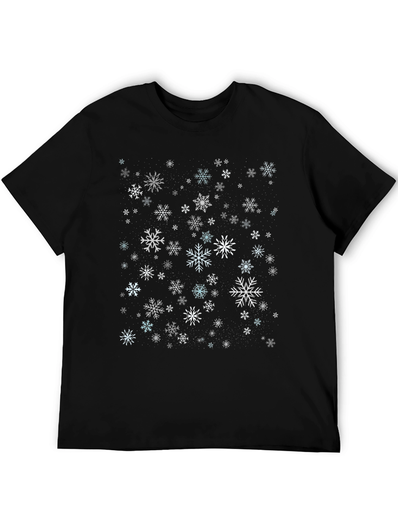 Camiseta Negra con Estampado de Copos de Nieve Invernal