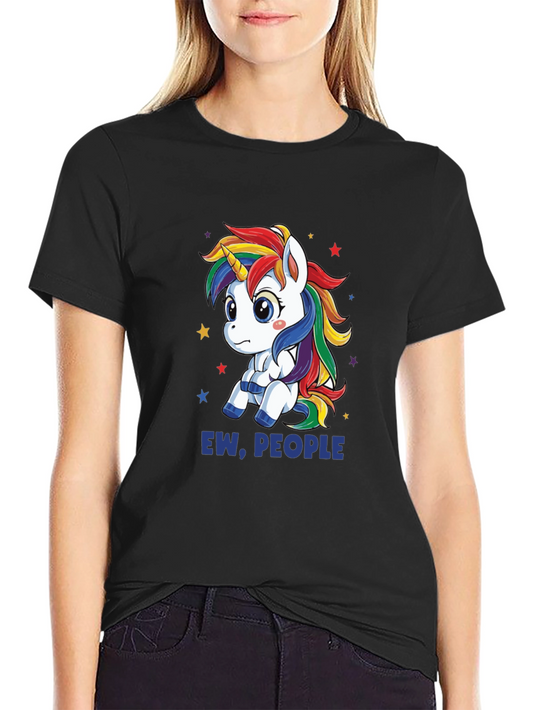 Camiseta Negra Unisex con Estampado de Unicornio