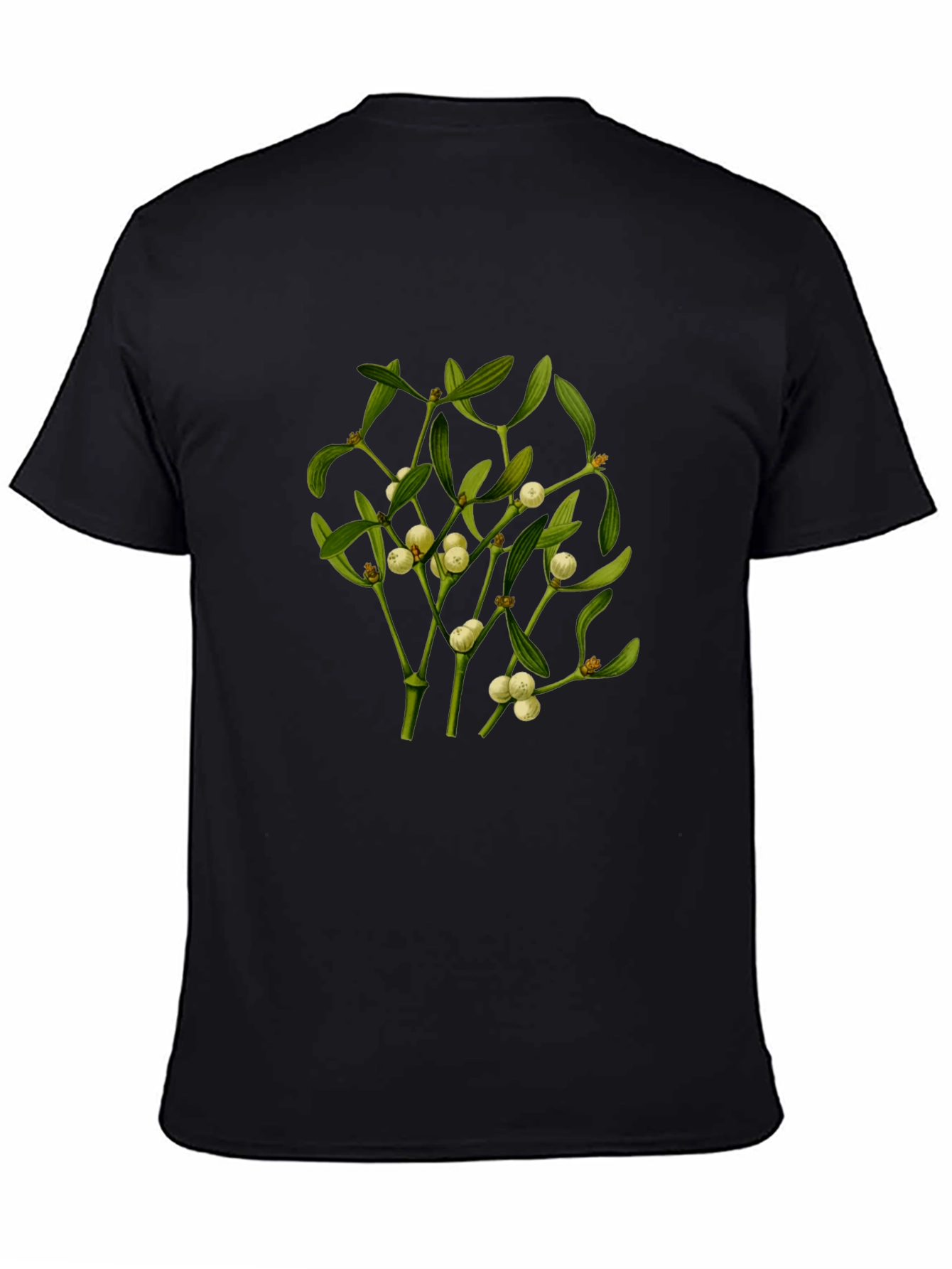 Camiseta Negra con Diseño de Muérdago