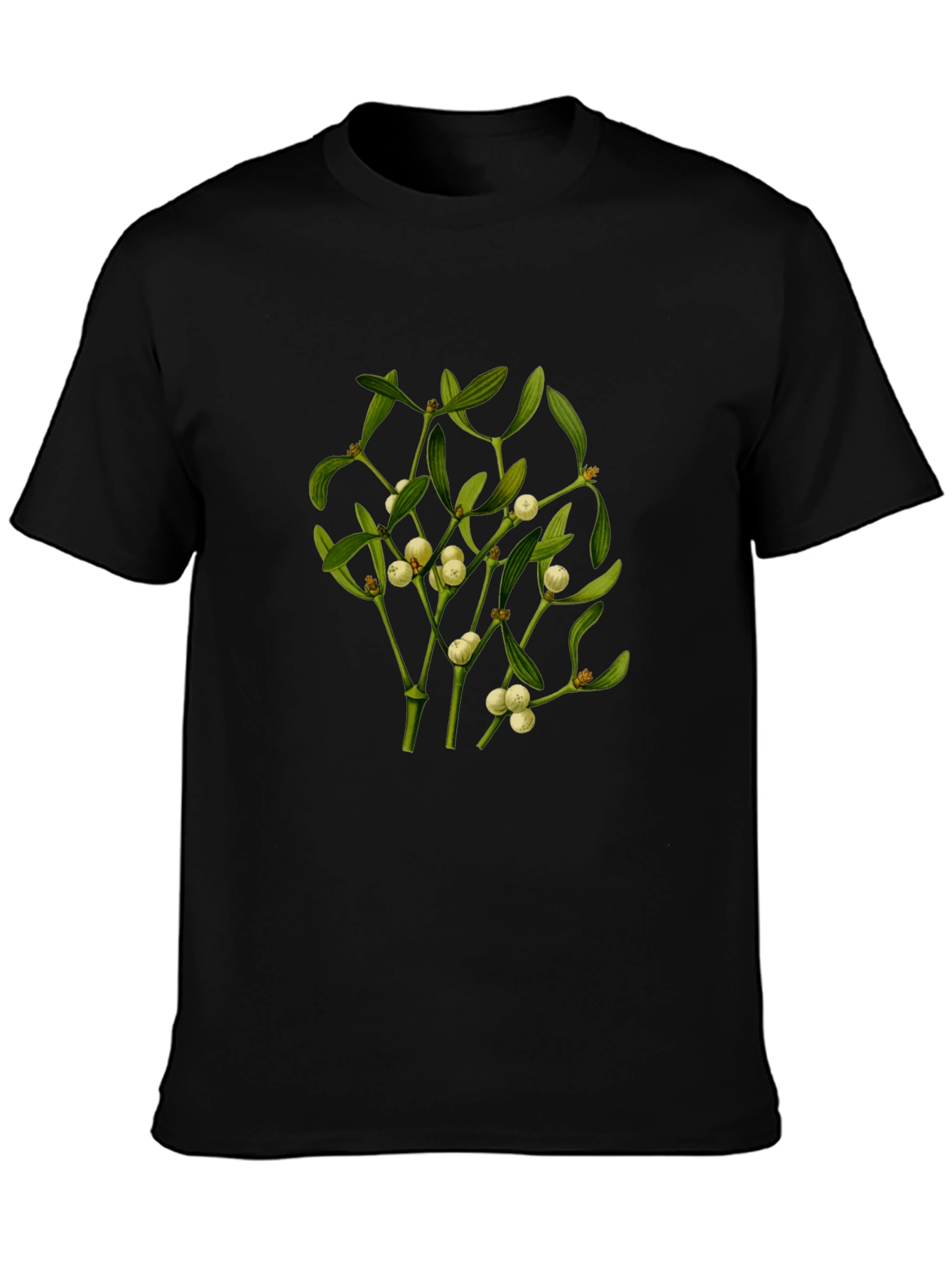 Camiseta Negra con Diseño de Muérdago
