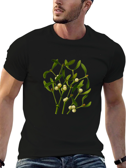 Camiseta Negra con Diseño de Muérdago