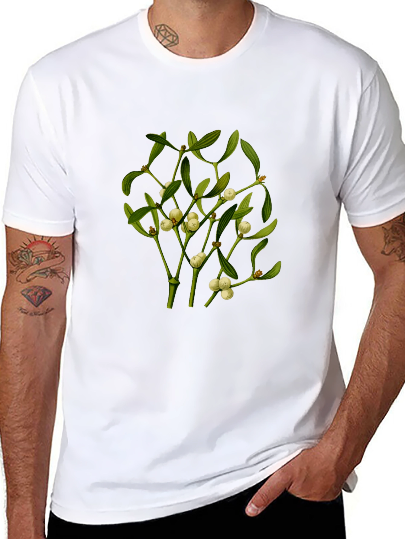 Camiseta Negra con Diseño de Muérdago
