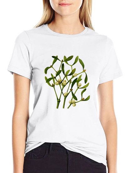 Camiseta Negra con Diseño de Muérdago