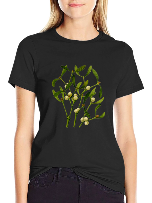 Camiseta Negra con Diseño de Muérdago