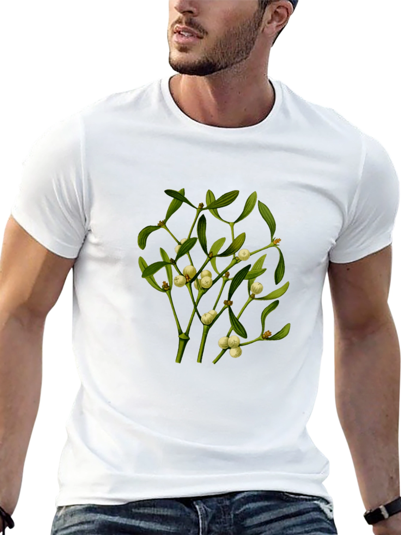Camiseta Negra con Diseño de Muérdago