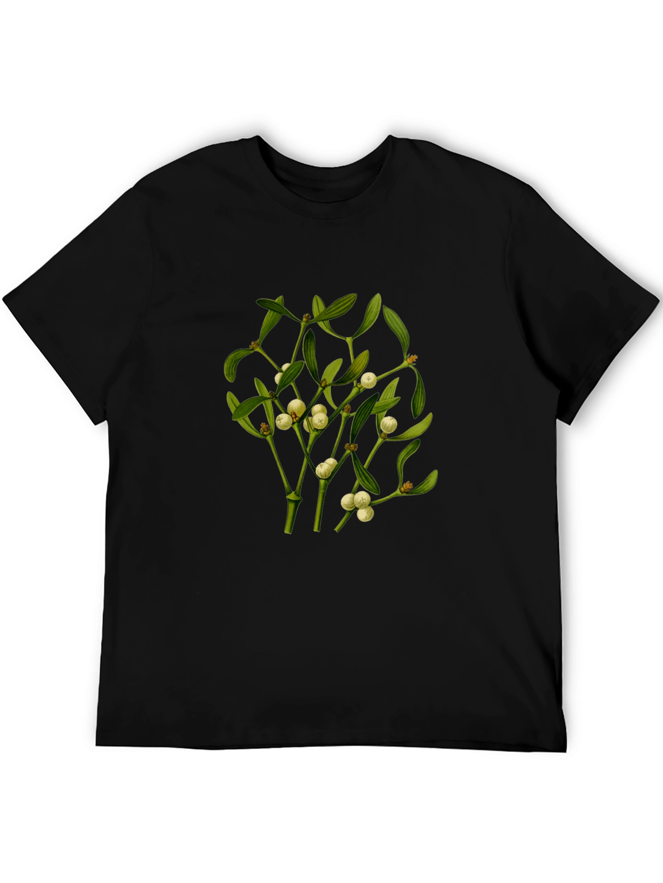 Camiseta Negra con Diseño de Muérdago