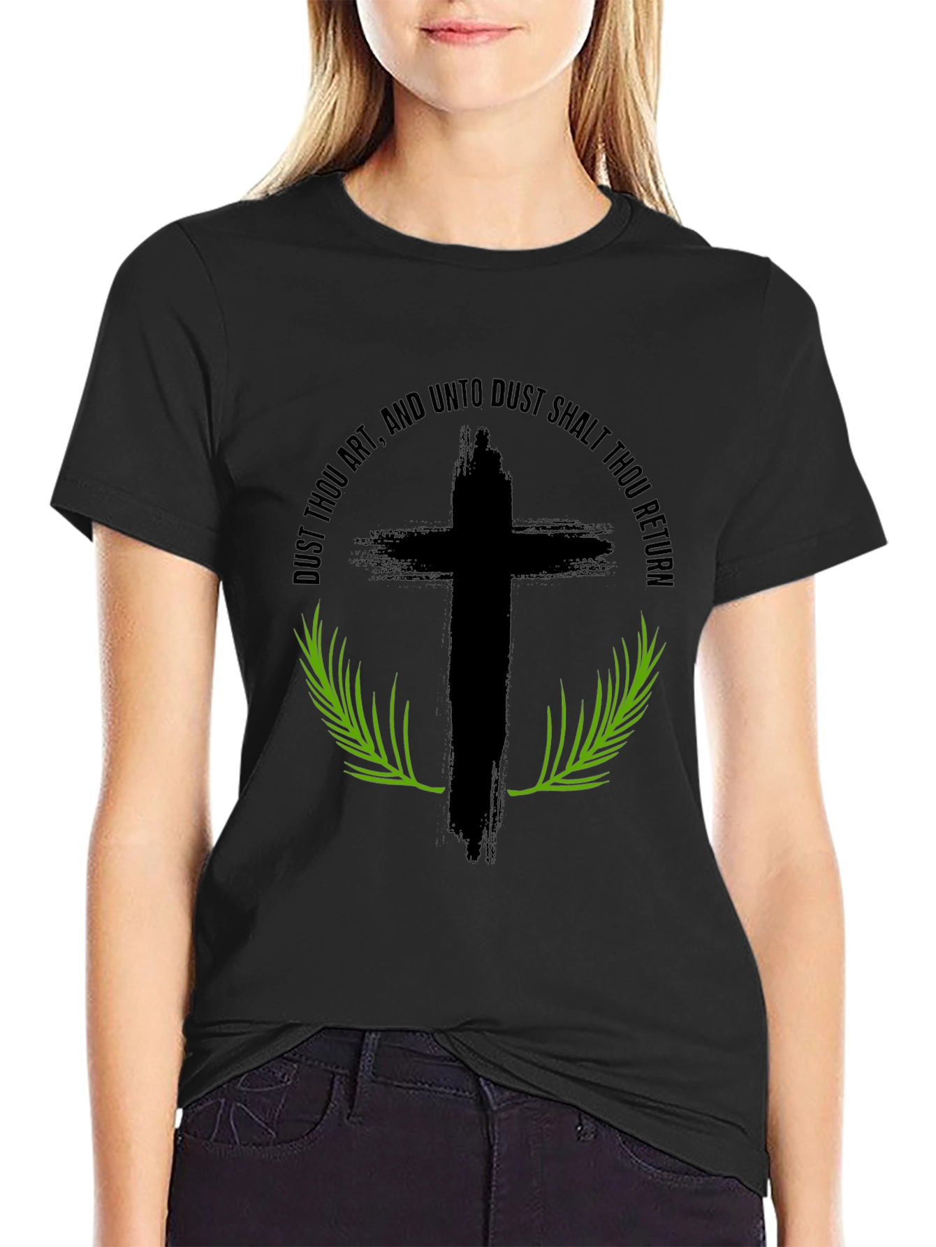 Camiseta Negra: Cruz y Versículo Bíblico