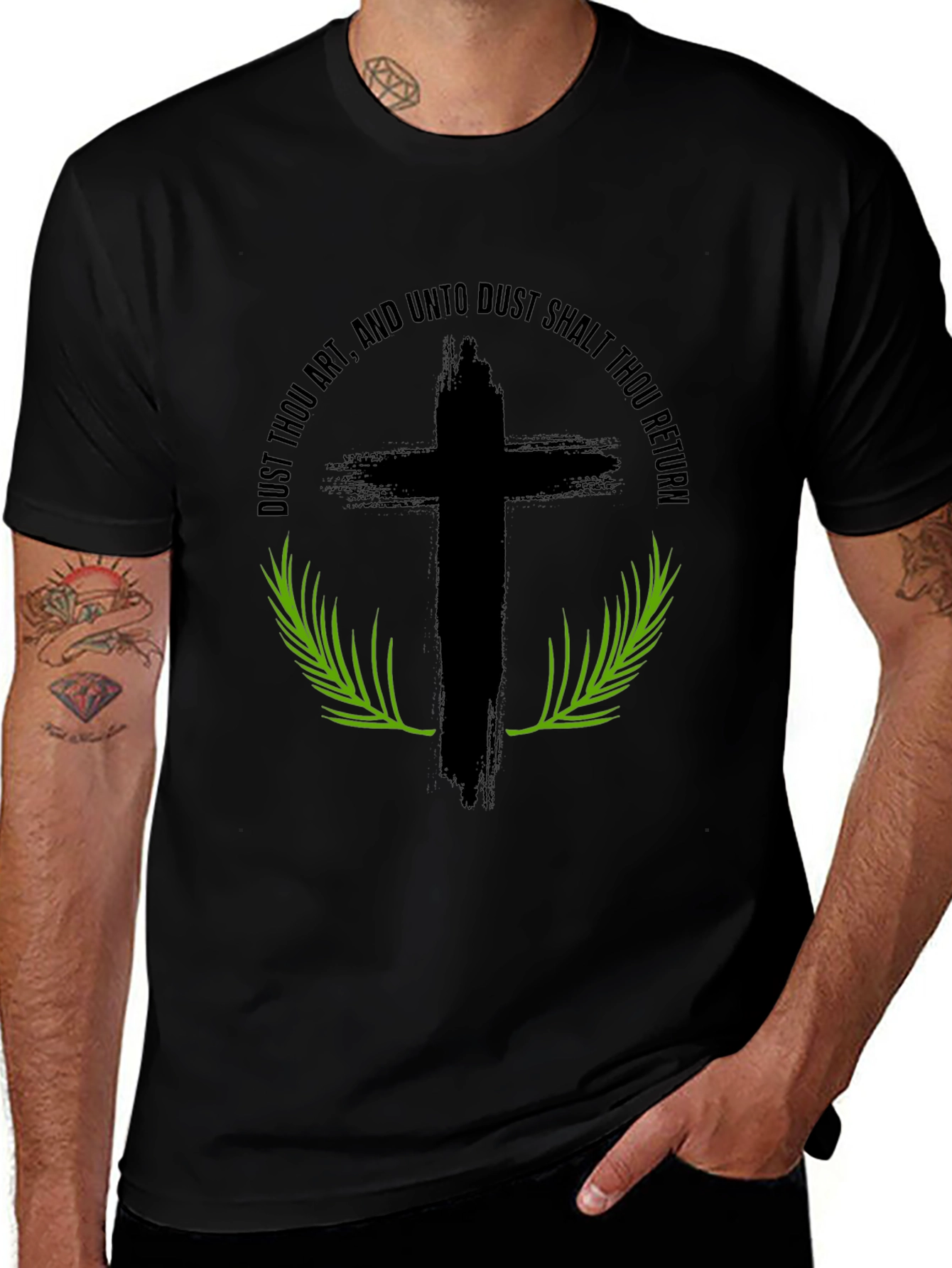 Camiseta Negra: Cruz y Versículo Bíblico