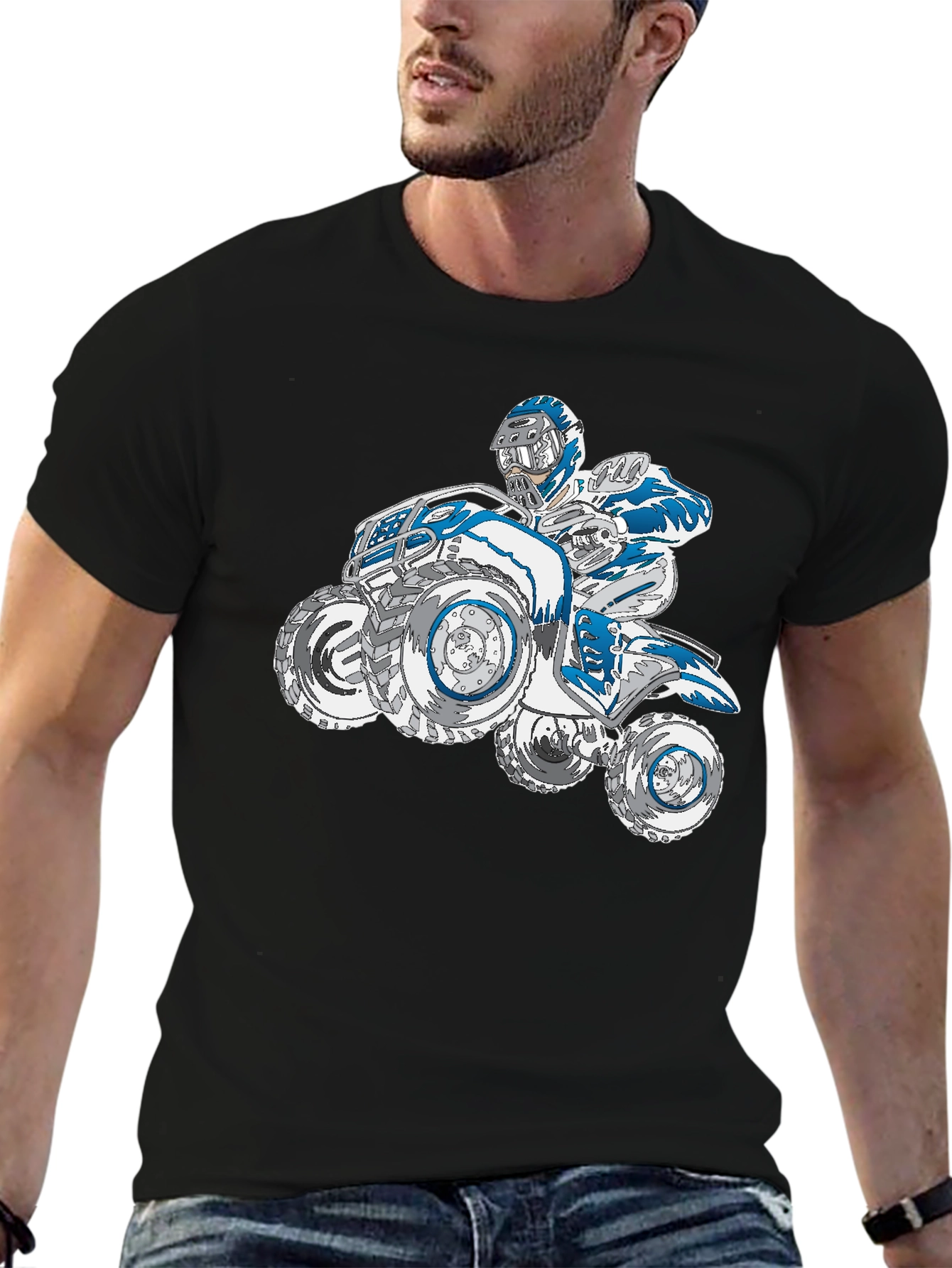 Camiseta Negra con Diseño de Motocicleta Cuatrimoto