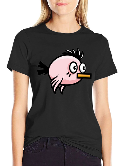 Camiseta Negra con Diseño de Pájaro Divertido