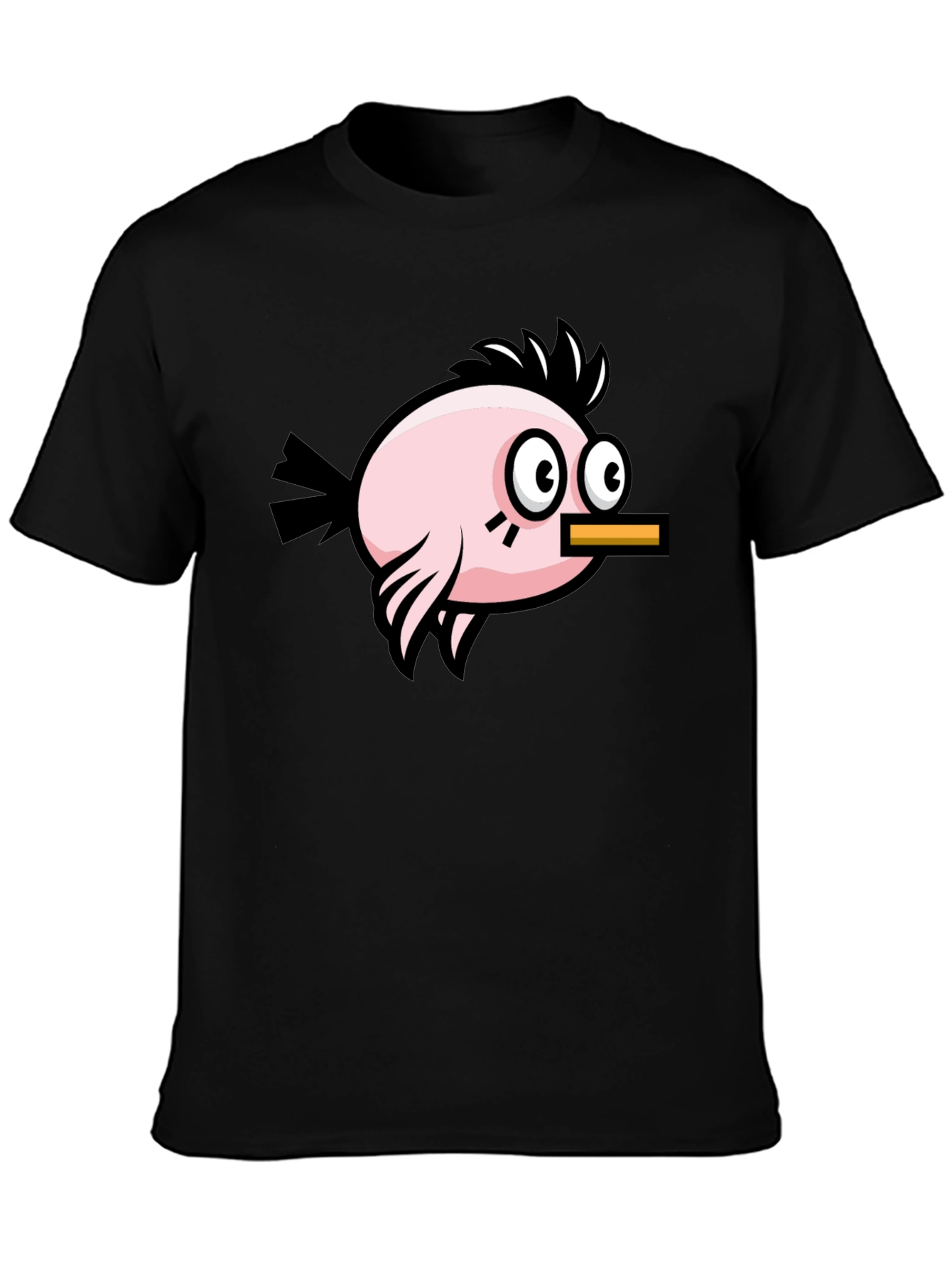 Camiseta Negra con Diseño de Pájaro Divertido