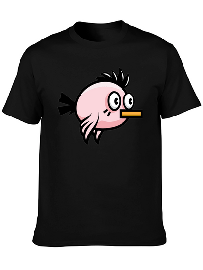 Camiseta Negra con Diseño de Pájaro Divertido