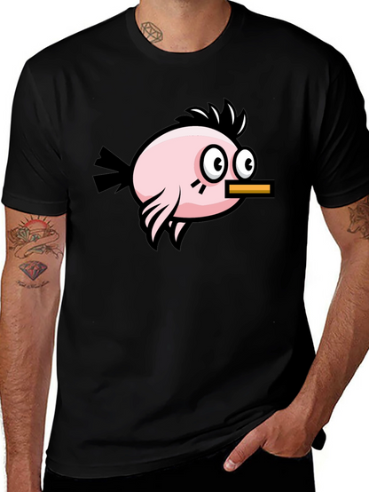 Camiseta Negra con Diseño de Pájaro Divertido