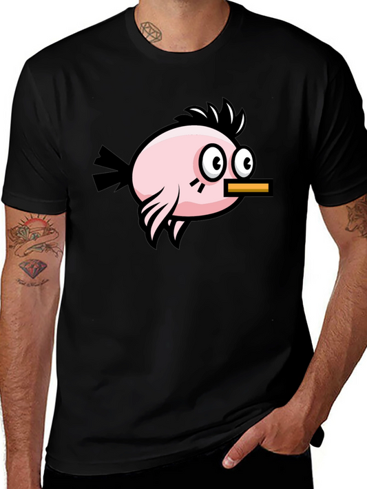 Camiseta Negra con Diseño de Pájaro Divertido