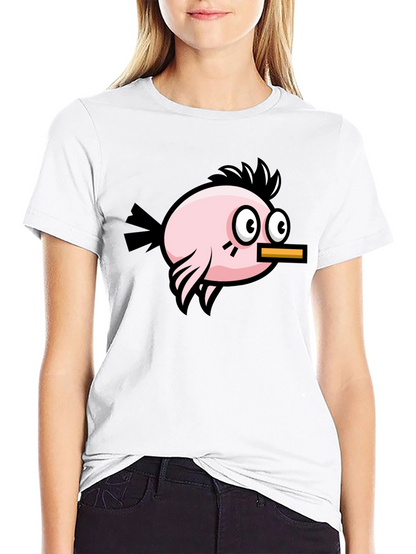 Camiseta Negra con Diseño de Pájaro Divertido