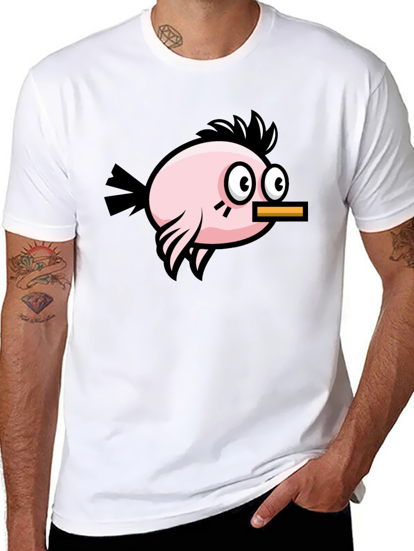Camiseta Negra con Diseño de Pájaro Divertido