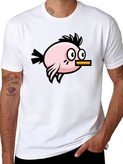 Camiseta Negra con Diseño de Pájaro Divertido
