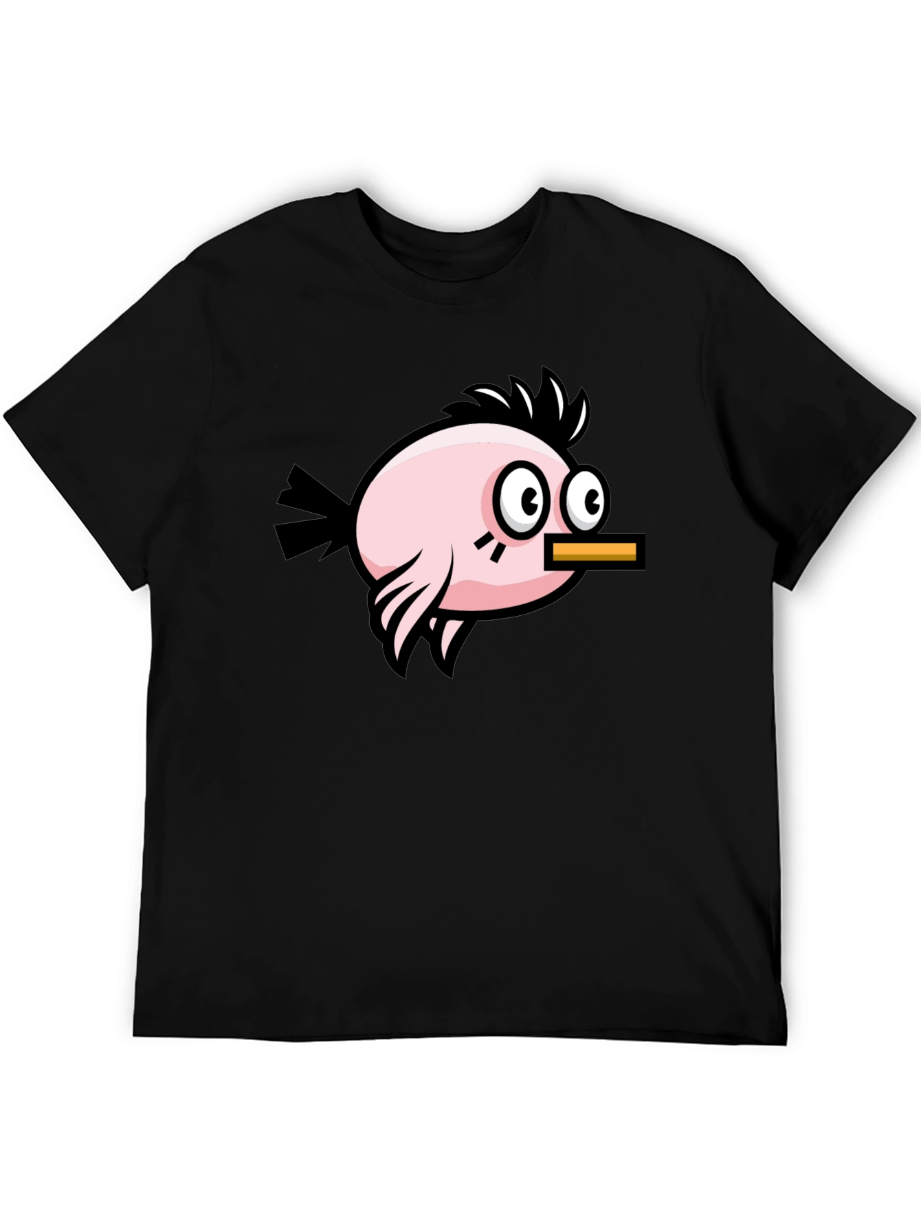 Camiseta Negra con Diseño de Pájaro Divertido