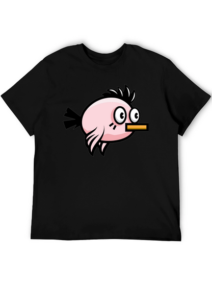 Camiseta Negra con Diseño de Pájaro Divertido