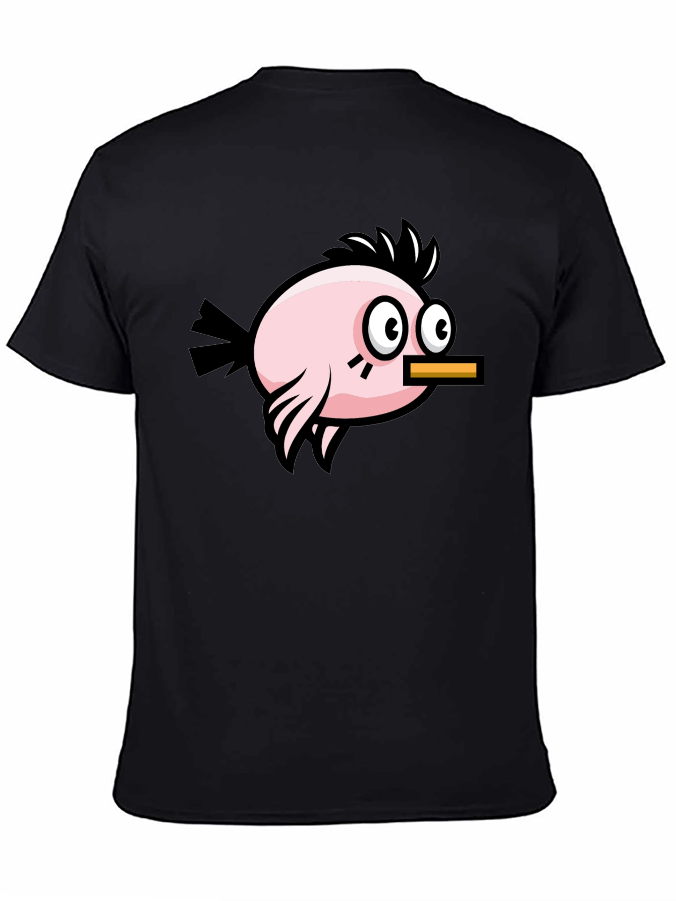 Camiseta Negra con Diseño de Pájaro Divertido