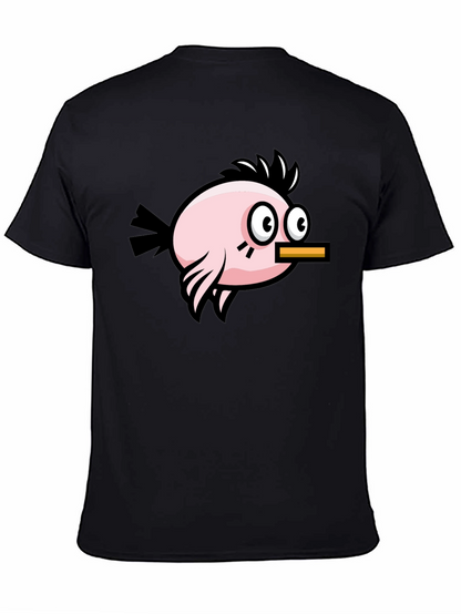 Camiseta Negra con Diseño de Pájaro Divertido