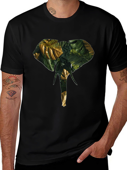 Camiseta Negra con Diseño de Elefante Tropical