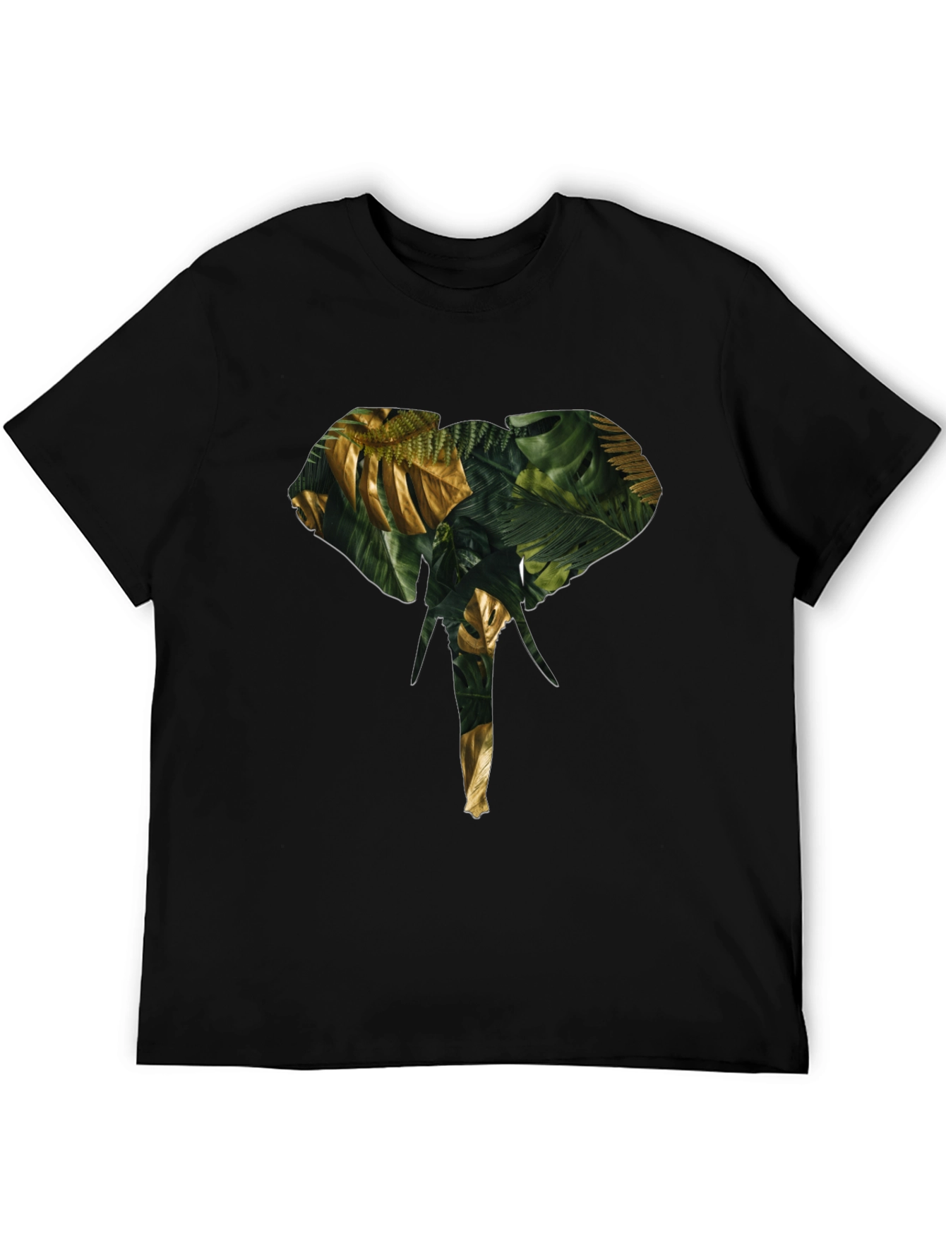 Camiseta Negra con Diseño de Elefante Tropical