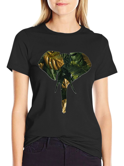 Camiseta Negra con Diseño de Elefante Tropical