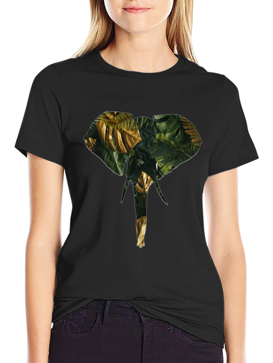 Camiseta Negra con Diseño de Elefante Tropical