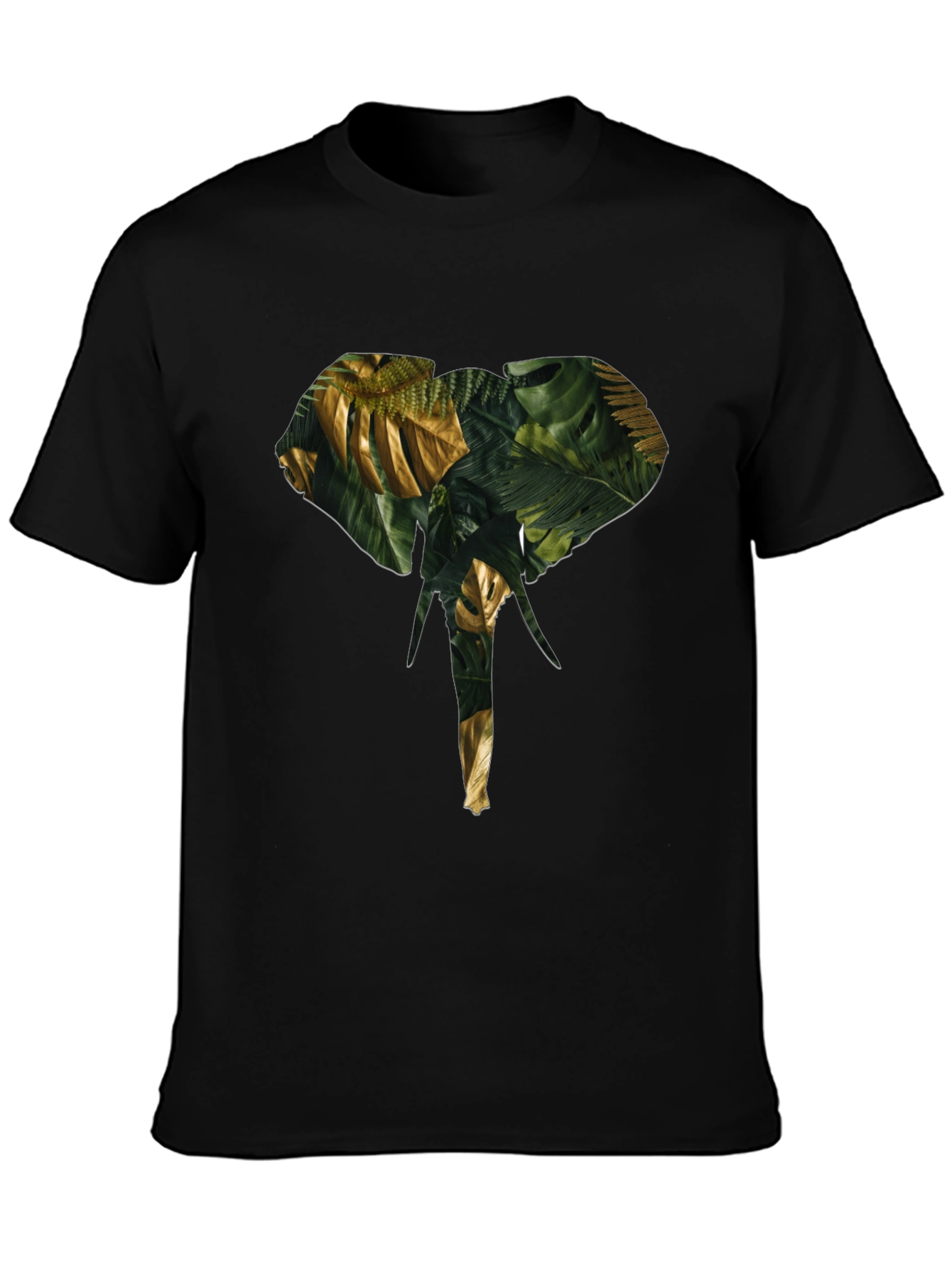 Camiseta Negra con Diseño de Elefante Tropical