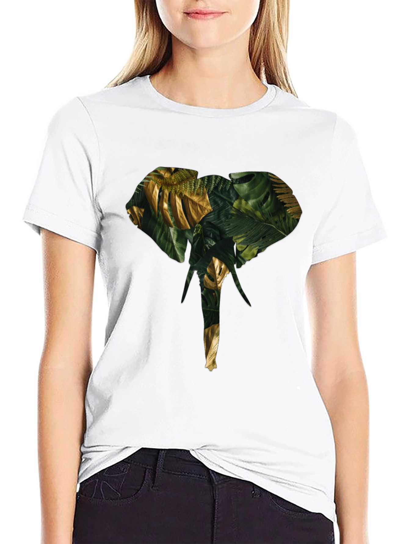 Camiseta Negra con Diseño de Elefante Tropical
