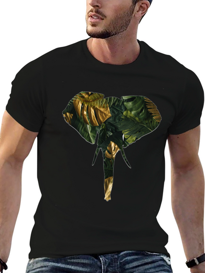 Camiseta Negra con Diseño de Elefante Tropical