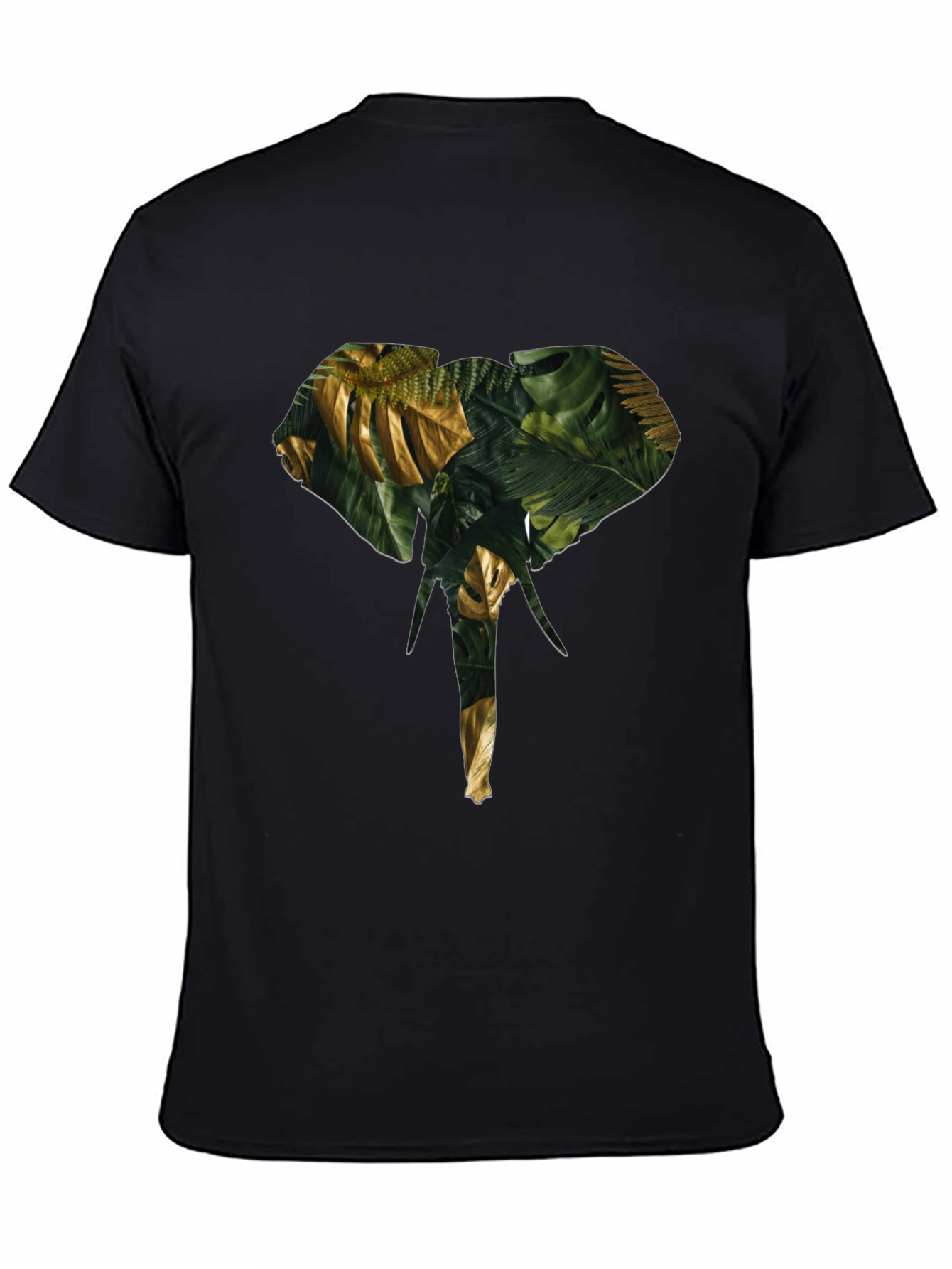 Camiseta Negra con Diseño de Elefante Tropical