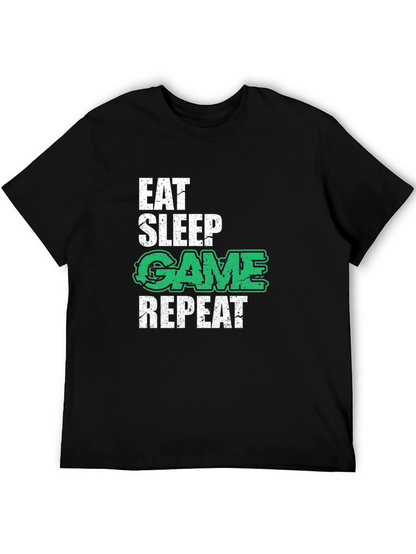 Camiseta Negra Gamer: Eat Sleep Game Repeat