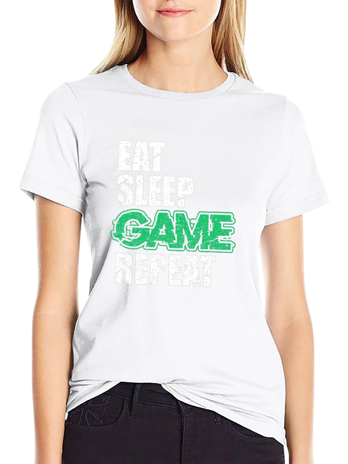 Camiseta Negra Gamer: Eat Sleep Game Repeat
