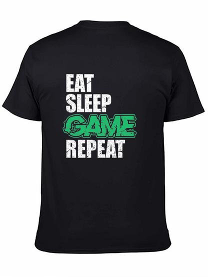 Camiseta Negra Gamer: Eat Sleep Game Repeat