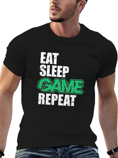Camiseta Negra Gamer: Eat Sleep Game Repeat