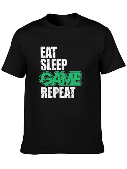 Camiseta Negra Gamer: Eat Sleep Game Repeat