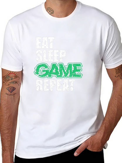 Camiseta Negra Gamer: Eat Sleep Game Repeat